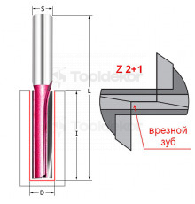 Фреза прямая пазовая с врезным зубом Z=2+1 D8xI30xL90 S=12 PROCUT 105218P