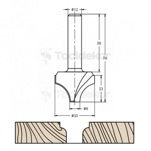 Фреза алмазная "Скругление" TD-113 R=16 D=35x23x76 S=12 Rotis 113512.01