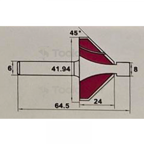 Фреза для снятия фаски 45гр. (тонкий упор) 45° D=41.94x24x64.5 S=6 PROCUT 156602SP