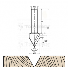 Фреза алмазная филёночная V образная TD-031 60° D=22x16x69 S=12 Rotis 312212.02