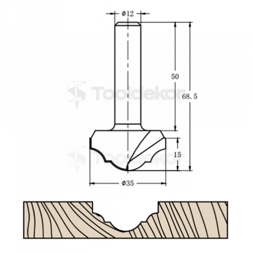 Фреза алмазная филёночная TD-041.35 D=35x15x68.5 S=12 Rotis 413512.01