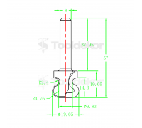 Фреза ручка алмазная PCD R1=2.4 R2=4.76 D=19.05x19.5x57 S=12 Rotis 5551902.01