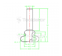 Фреза ручка алмазная PCD R1=1.8 R2=5.8 D=38x20.5x68 S=12 Rotis 555382.01