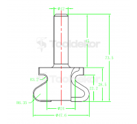 Фреза ручка алмазная PCD R1=3.2 R2=6.35 D=47.6x28.5x73.5 S=12 Rotis 555482.01