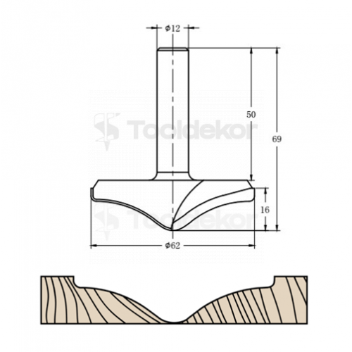 Фреза алмазная филёночная TD-062 D=62x16x69 S=12 Rotis 626212.01