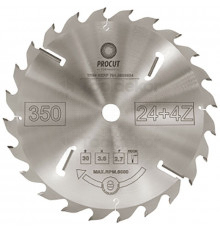 Пильный диск для многопильного станка 350x30x3,6/2,5 Z=24 (+4) по древесине PROCUT 791.3503024