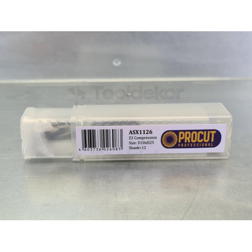 Фреза прямая пазовая монолитная Z3 компрессионная D=10x25 S=12 PROCUT PROFESSIONAL ASX1126