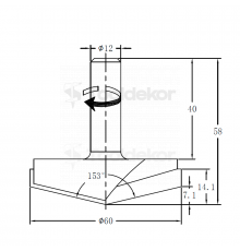 Фреза профильная для фасадов D=60x14x57 S=12 V=153° GREENCUT BX11900