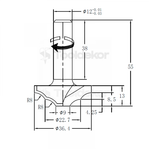 Фреза профильная для фасадов D=36x10x50 S=12 GREENCUT BX11901