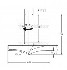 Фреза профильная для фасадов D=60x12x54 S=12 GREENCUT BX11905