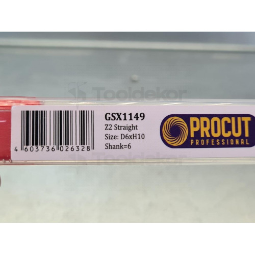Фреза прямая пазовая монолитная Z2  D=6x10 S=6 PROCUT PROFESSIONAL GSX1149