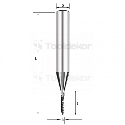 Фреза спиральная Z1 D=3x17x60 S=8 (нижний рез) по древесине, фанере Tideway LC20203178